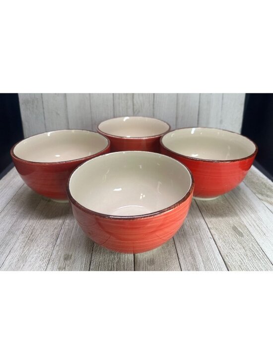Royal Norfolk Other - Vtg Royal Norfolk Stoneware Deep Soup Cereal Bowls Red Ceramic 5.5" DIA Set 4